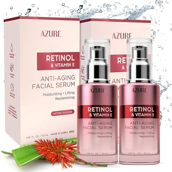 Azure Cosmetics Retinol Serum For Face - Dermatologist Tested, Anti Aging for Dark Spots & Skin Smoothing - Vitamin E for Replenishing & Skin Renewal - Vegan, Clean Beauty, Korean Skin Care - 2 Pack - Image 1