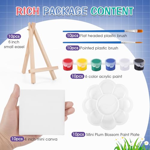 ESRICH 10 Set Mini Canvas Painting Kit Minis Acrylic Paint Set St Patricks Party Gifts4 4inCanvas with Easel Acrylic PaintsBrushesPaletteMini Easel Canvas for Kids Adults Painting Party - Image 3