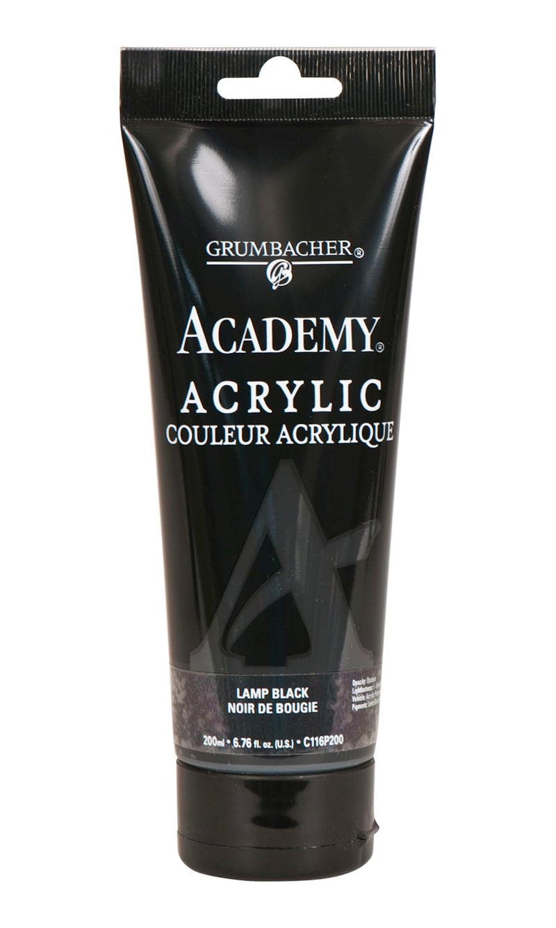 GRUMBACHER Academy Acrylic Paint, 200ml/6.76 oz. Plastic Tube, Lamp Black (C116P200) - Image 1