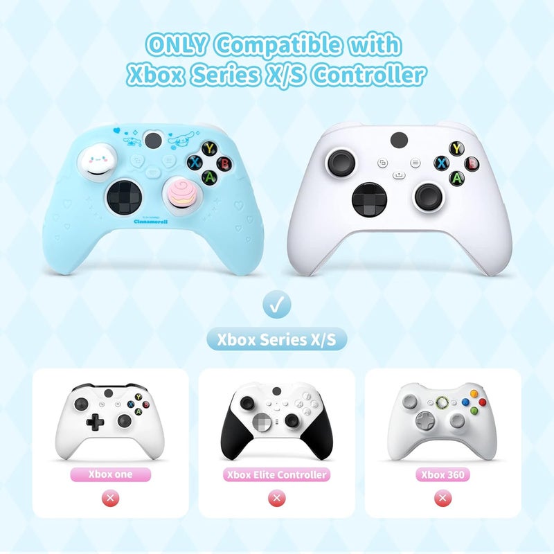 Kuitmor Cute Cover Skin for Xbox Series X Controller,Soft Silicone Protective Case,Ergonomic Protective Cover Skin Case Compatible with Xbox Wireless Controller with 2 Thumb Grip Caps (Blue) - Image 2