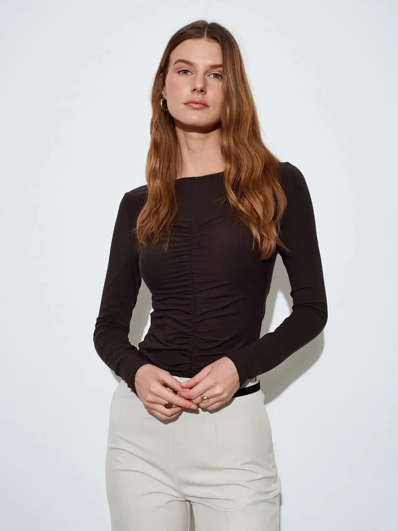 ديلفين DILVIN Slim Fit Boat Neck Long Sleeve Blouse