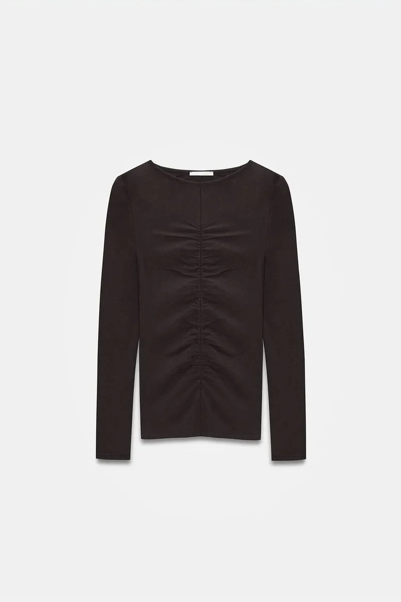 Dilvin Black DILVIN Slim Fit Boat Neck Long Sleeve Blouse for Women | Best Price UAE