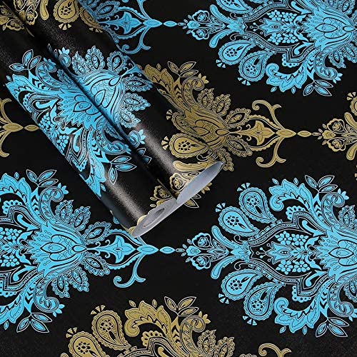 ROSASTELLA Self Adhesive Waterproof Damask Pattern Wallpaper Decals Wall Furniture Decoration PVC Vinyl Oil Proof Wall Sticker (45 x 304 cm) (Multicolor-3) - Image 1