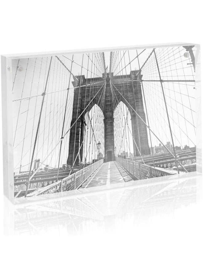 Isaac Jacobs 4â€ x 6â€ (4-Pack) Super Thick [23MM Thickness] Clear Acrylic Magnetic Block Picture Frame, Double-Sided, Frameless, Freestanding, Floating Photos, for Desktop & Tabletop Display (4x6) - Image 2