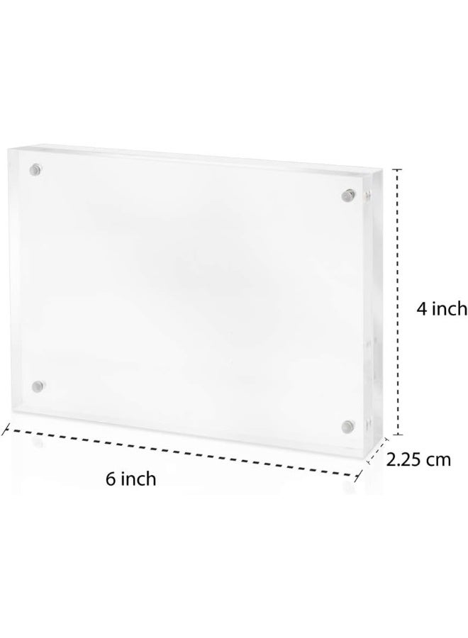 Isaac Jacobs 4â€ x 6â€ (4-Pack) Super Thick [23MM Thickness] Clear Acrylic Magnetic Block Picture Frame, Double-Sided, Frameless, Freestanding, Floating Photos, for Desktop & Tabletop Display (4x6) - Image 1