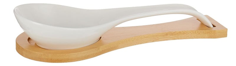 Shallow Bone China Spoon Rest with Bamboo Stand 23x10x5Cm - Image 5