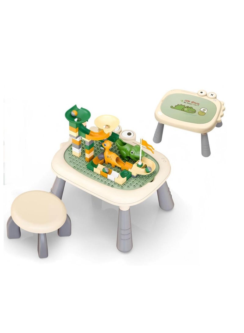 Cute Dinosaur Building Block Learning Table(contains Cute Dinosaur Building Block Learning Desk + Chair + 77-Animal Slide Building Blocks) - Image 1