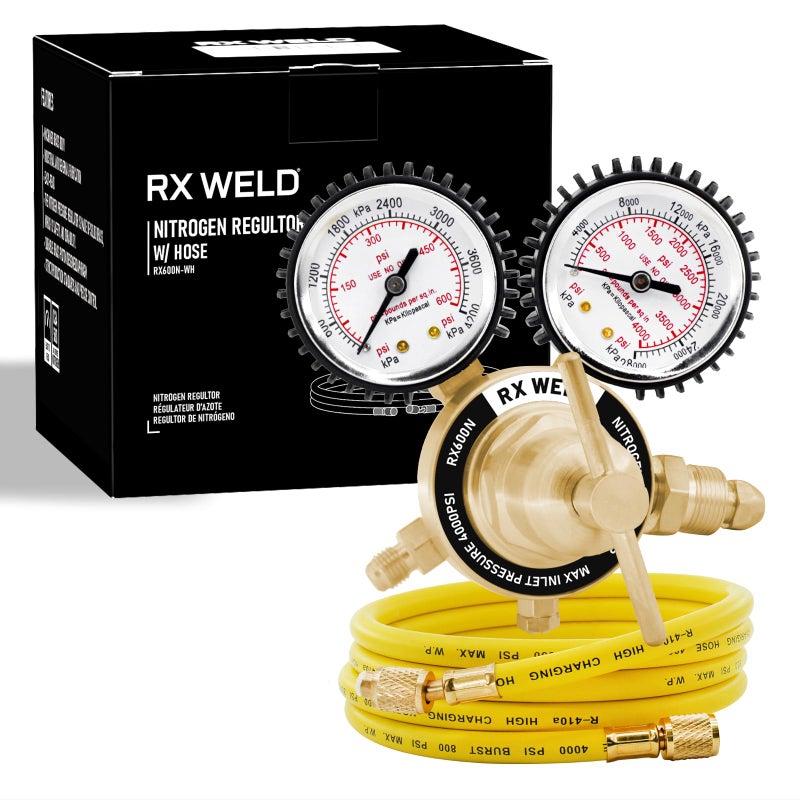 RX WELD منظم النيتروجين RX WELD مع 0-600 PSI، مدخل CGA580، اتصال مخرج ذكر 1/4 بوصة، منظم خزان النيتروجين مع خرطوم تبريد بطول 5 أقدام - Image 1