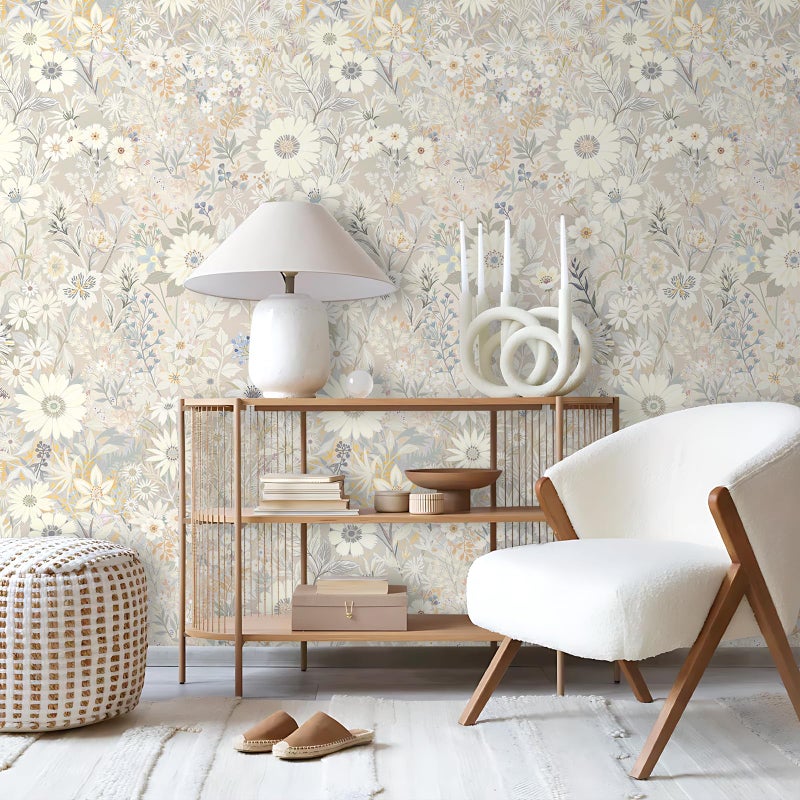 Vintique Wallpaper Peel and Stick Floral Wall Paper Removable Waterproof Gray/Yellow/Blue Contact Paper for Bedroom, Bathroom, Home Wall 17.3" x 118" - Image 2