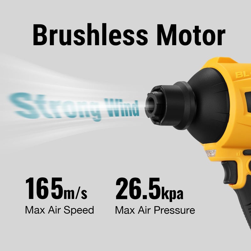 Mellif Cordless Compressed Air Duster Compatible with DeWalt 20V MAX Battery (Tool Only), 4-in-1 Portable Blower Inflator Vacuum Deflator, 360MPH, 51,000 RPM Brushless Motor, 3-Speed for PC Cleaning, Air Bed - Image 4