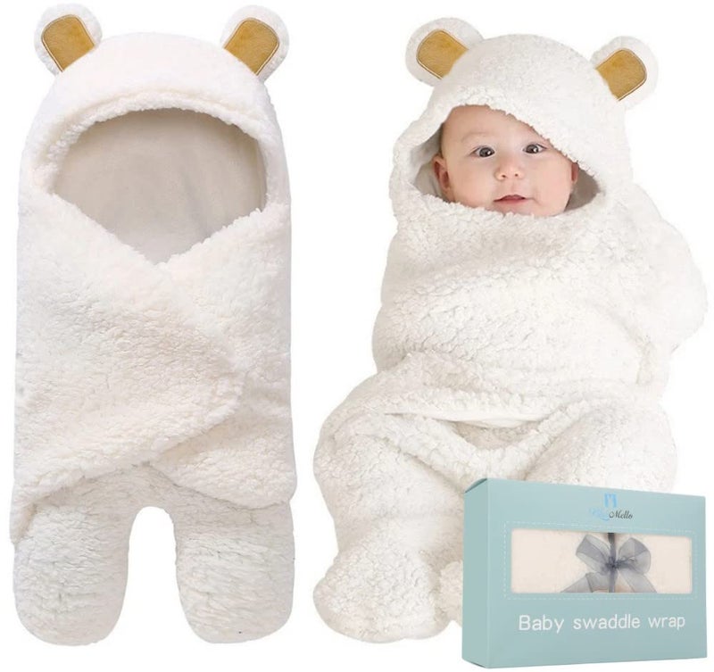 BlueMello Baby Bear Swaddle Blanket | Ultra-Soft Plush Essential for Infant 0-6 Months | Receiving Swaddling Wrap White | Ideal Newborn Registry and Toddler Accessories | Perfect Baby Boy Shower Gift - Image 1