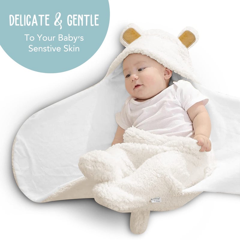 BlueMello Baby Bear Swaddle Blanket | Ultra-Soft Plush Essential for Infant 0-6 Months | Receiving Swaddling Wrap White | Ideal Newborn Registry and Toddler Accessories | Perfect Baby Boy Shower Gift - Image 3