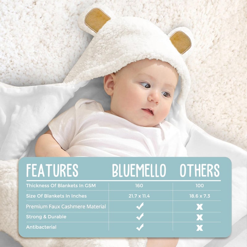 BlueMello Baby Bear Swaddle Blanket | Ultra-Soft Plush Essential for Infant 0-6 Months | Receiving Swaddling Wrap White | Ideal Newborn Registry and Toddler Accessories | Perfect Baby Boy Shower Gift - Image 4