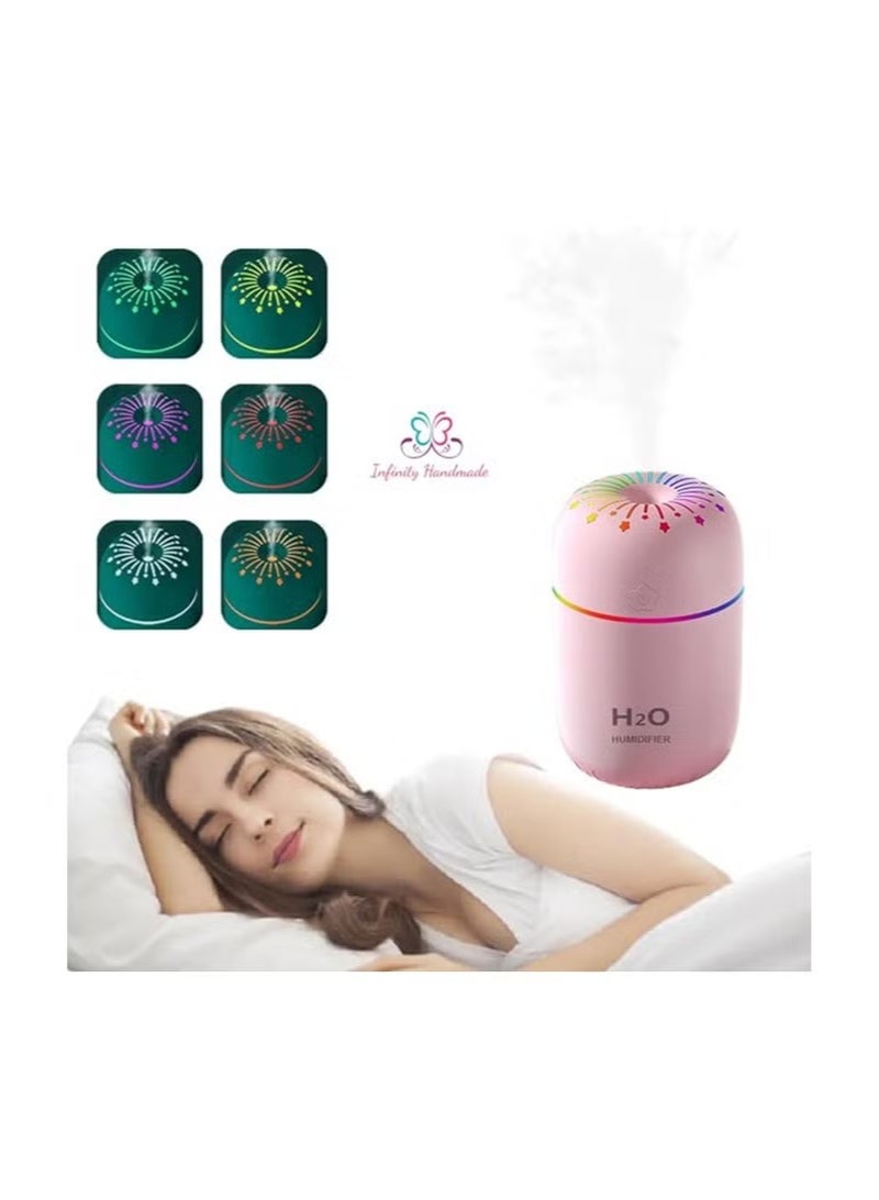 مرطب هواء صغير بمنفذ USB، موزع رذاذ بارد محمول 300 مل مع اضواء LED بالوان قوس قزح، ايقاف تلقائي، تشغيل هادئ للغاية لغرفة السيارة والمكتب (بينك) - Image 5