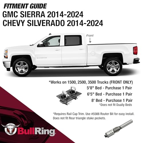 Bull Ring Flush Fit Black Nickel Gunmetal Retractable Truck Bed Tie Down Anchors for Chevy Silverado 2014-2024, GMC Sierra 2014-2024, Rail Cap Trim Required (Set of 2) - Image 2