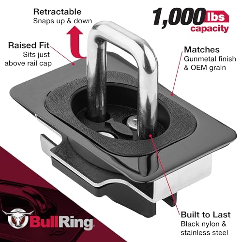 Bull Ring Flush Fit Black Nickel Gunmetal Retractable Truck Bed Tie Down Anchors for Chevy Silverado 2014-2024, GMC Sierra 2014-2024, Rail Cap Trim Required (Set of 2) - Image 5