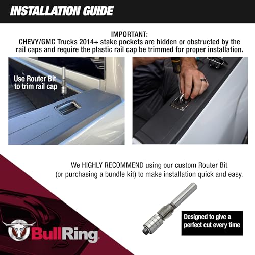 Bull Ring Flush Fit Black Nickel Gunmetal Retractable Truck Bed Tie Down Anchors for Chevy Silverado 2014-2024, GMC Sierra 2014-2024, Rail Cap Trim Required (Set of 2) - Image 3