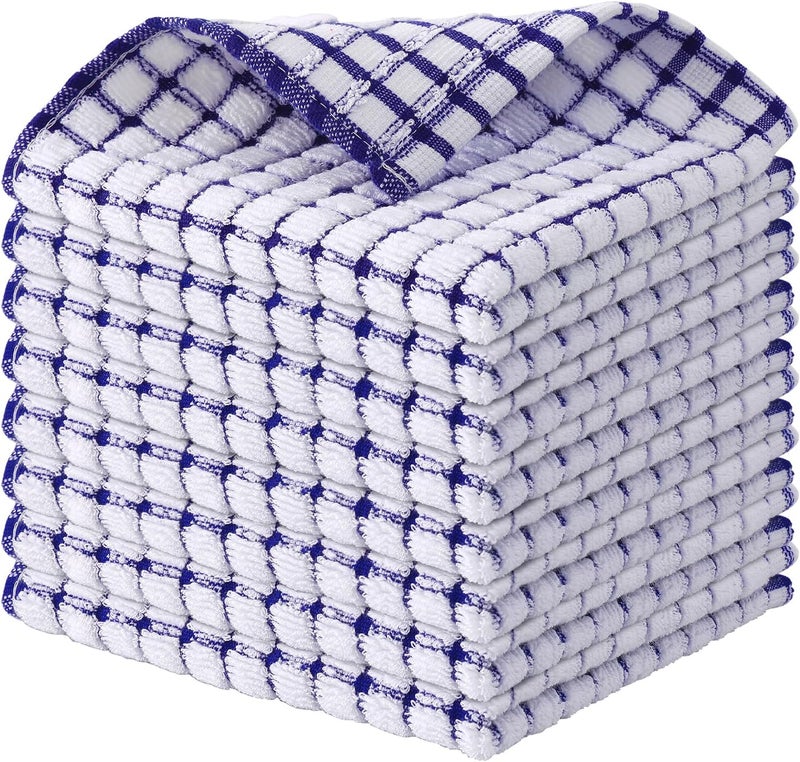 Kitinjoy Cotton 8 Pack Terry Kitchen Dish Cloths 12 x 12 Inches Super Soft and Absorbent Dish Rags Quick Drying Dish Towels for Washing Dishes Blue - Image 1