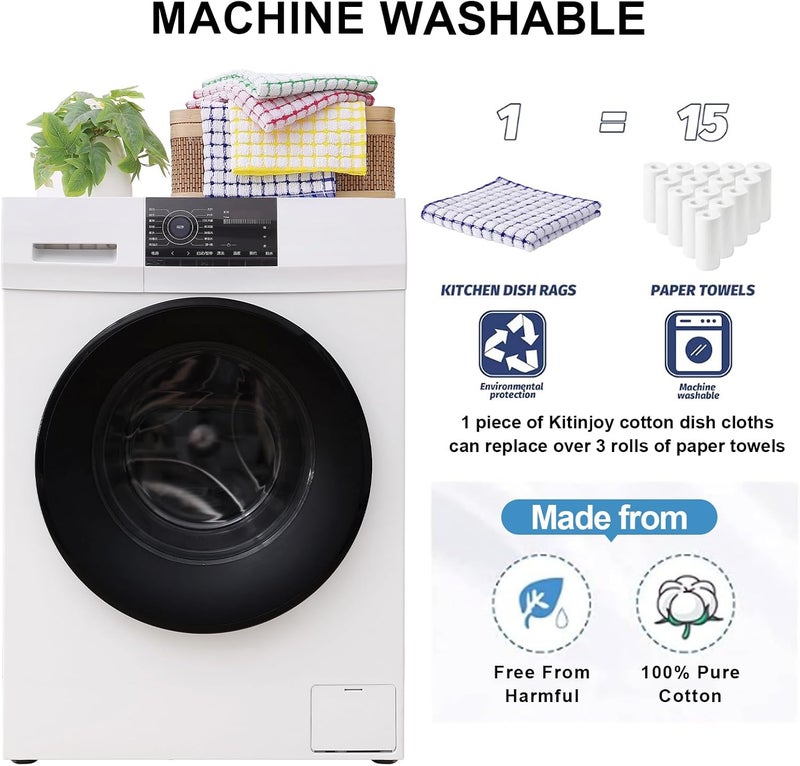 Kitinjoy Cotton 8 Pack Terry Kitchen Dish Cloths 12 x 12 Inches Super Soft and Absorbent Dish Rags Quick Drying Dish Towels for Washing Dishes Blue - Image 5