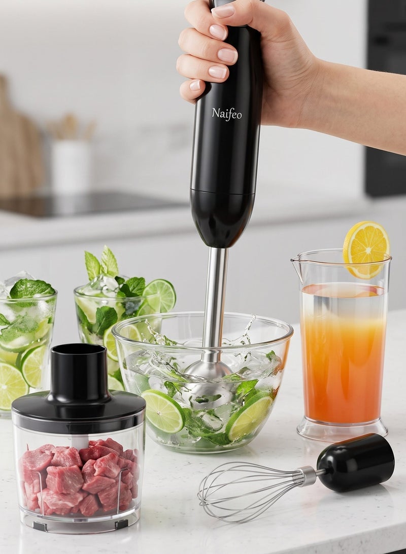 3-In-1 Hand Blender Set Power 400W Stainless Steel Multi Functional Handheld Mixer with Chopper Whisk and Beaker - Image 2