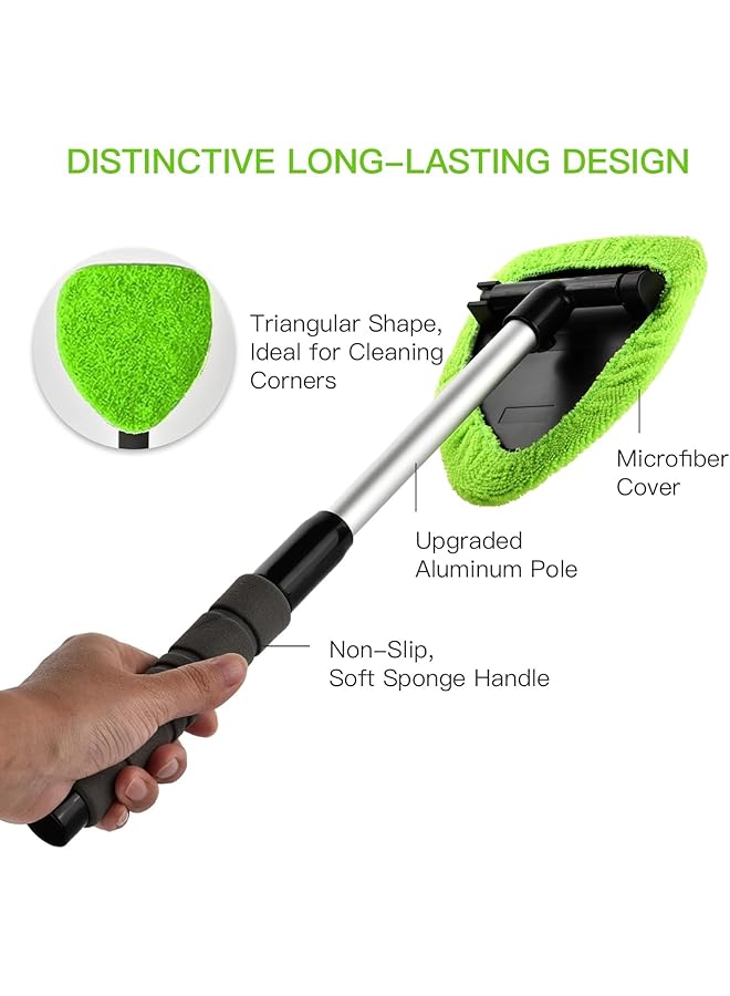 SAGREENY Windshield Cleaning Tool, Windshield Cleaner, Car Window Cleaner With Extendable Handle 3 Reusable And Washable Microfiber Pads And Spray Bottle For Office And Home (Green) - Image 3