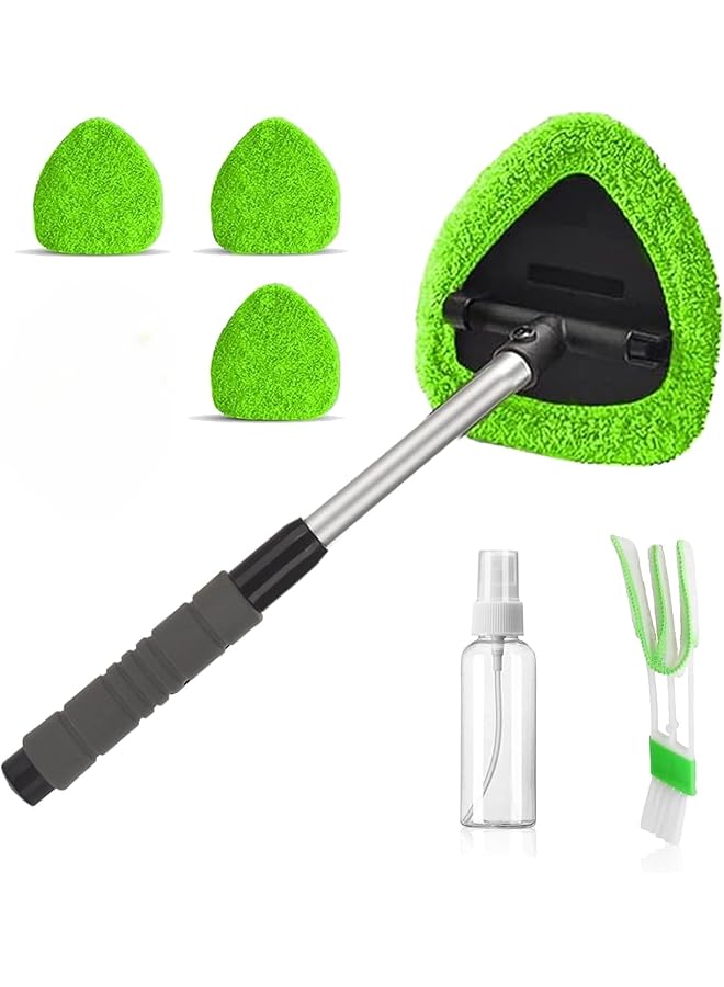 SAGREENY Windshield Cleaning Tool, Windshield Cleaner, Car Window Cleaner With Extendable Handle 3 Reusable And Washable Microfiber Pads And Spray Bottle For Office And Home (Green) - Image 1