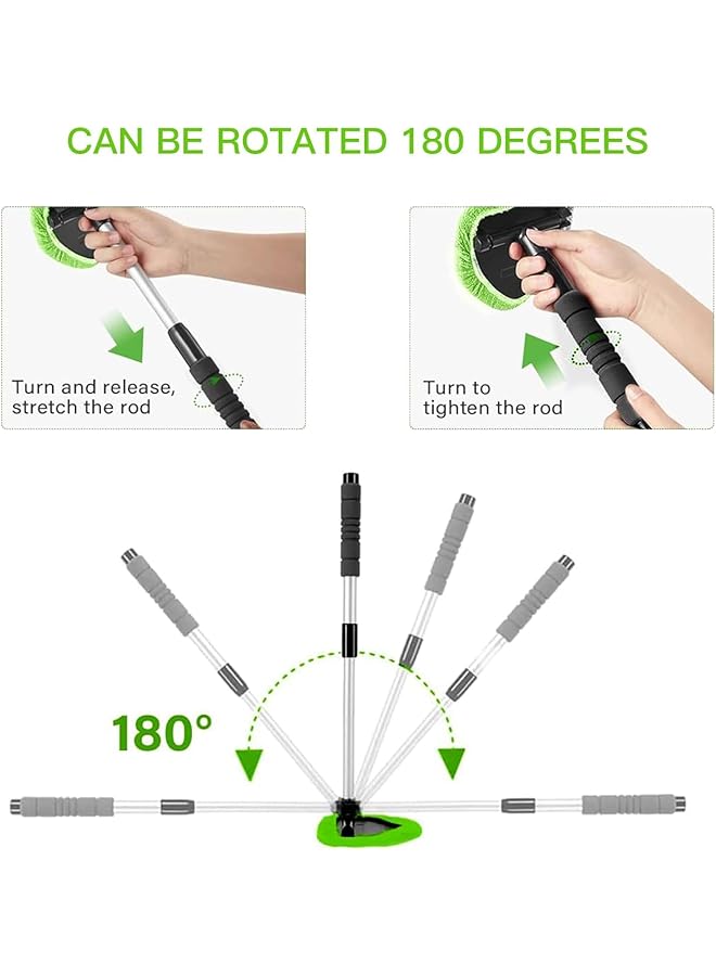 SAGREENY Windshield Cleaning Tool, Windshield Cleaner, Car Window Cleaner With Extendable Handle 3 Reusable And Washable Microfiber Pads And Spray Bottle For Office And Home (Green) - Image 2