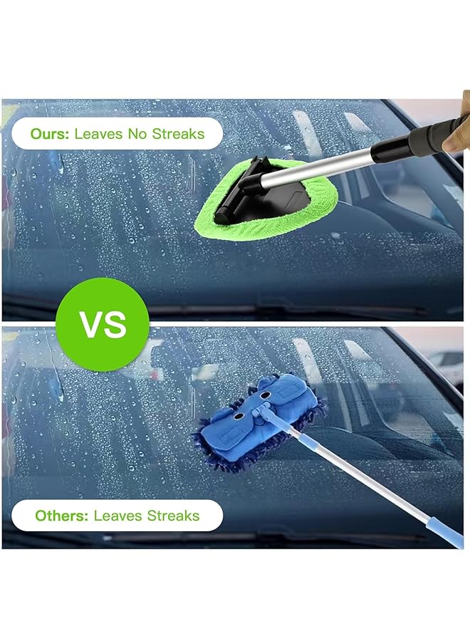 SAGREENY Windshield Cleaning Tool, Windshield Cleaner, Car Window Cleaner With Extendable Handle 3 Reusable And Washable Microfiber Pads And Spray Bottle For Office And Home (Green) - Image 4