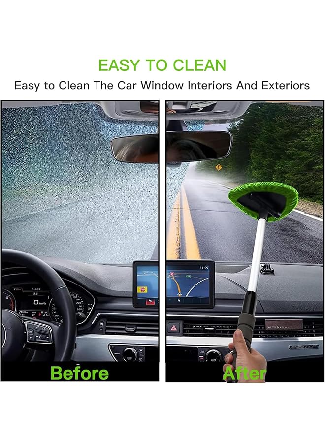 SAGREENY Windshield Cleaning Tool, Windshield Cleaner, Car Window Cleaner With Extendable Handle 3 Reusable And Washable Microfiber Pads And Spray Bottle For Office And Home (Green) - Image 5