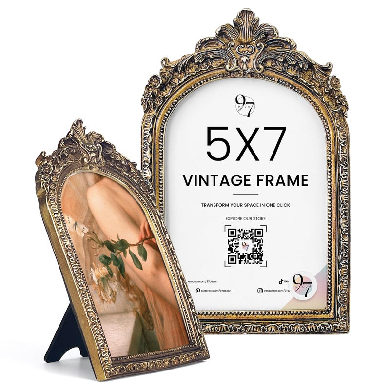 97 Decor Vintage Picture Frame 5x7 Victorian Ornate Gold Frame 5x 7 5x7 Picture Frame Antique Small 5 x 7 Brass Photo Frames Wall Hanging For Gothic Vintage Wall Decor - Image 2