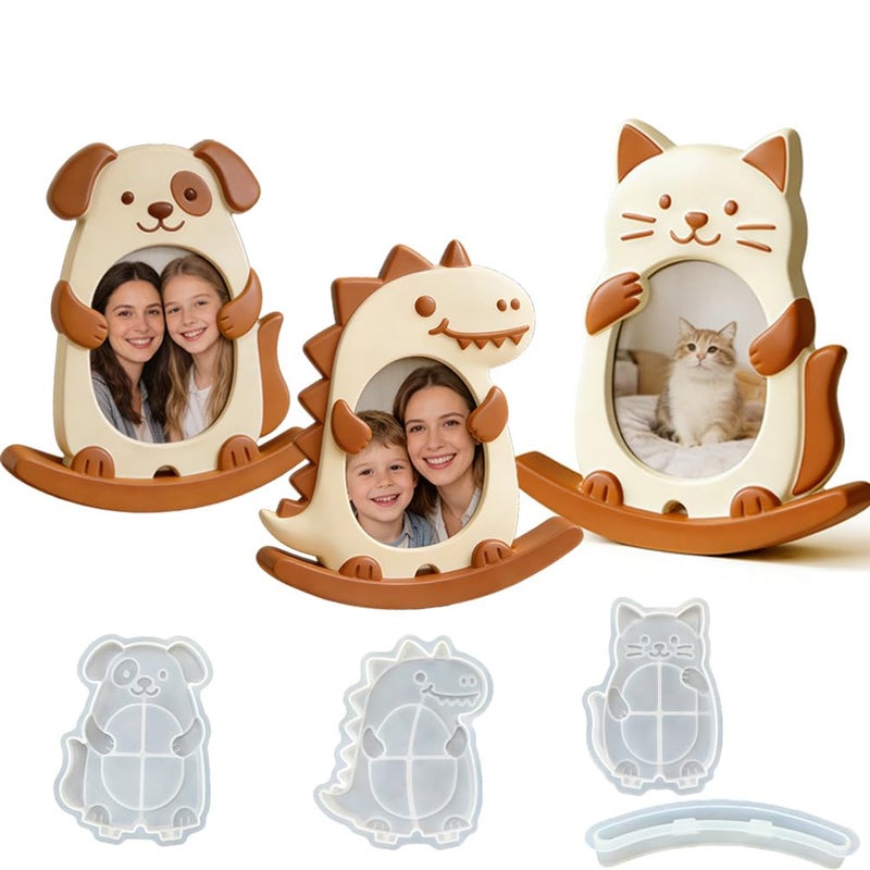Liscra Silicone Resin Mold for Moving Photo Frame DIY Rocking SeeSaw Picture Frame Molds with Dinosaur Kitten Puppy Shape Stand Holder for Resin Casting Personalized Home Decor Handmade Gifts 4 PCS - Image 3