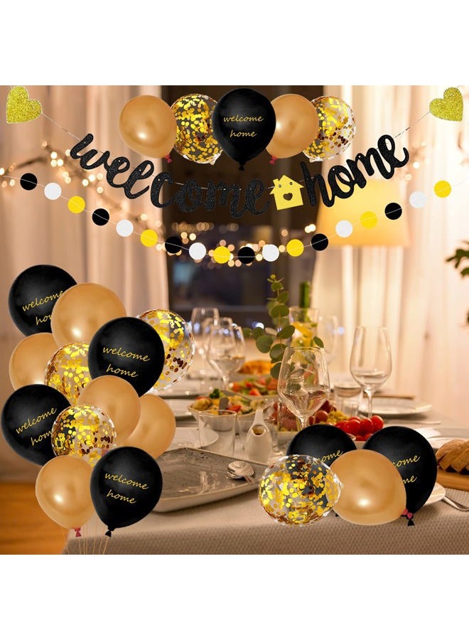 BANBALLON Welcome Home Banner And Cake Topper Decorations Gold Black Glitter Dot Circle Garland Triangle Flag Banner Welcome Balloons For Welcome Back Party Housewarming Party Supplies - Image 5