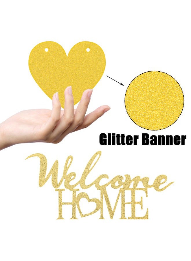 BANBALLON Welcome Home Banner And Cake Topper Decorations Gold Black Glitter Dot Circle Garland Triangle Flag Banner Welcome Balloons For Welcome Back Party Housewarming Party Supplies - Image 3
