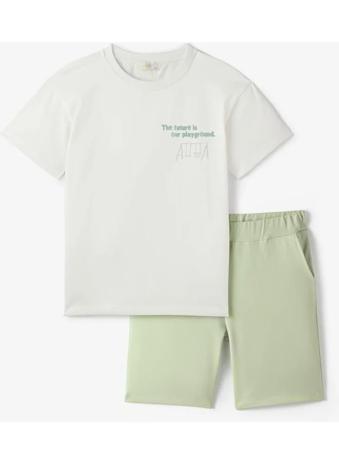 JUNE June Boy Tshirt Short 2-Pack Set Ecru - Dark Green