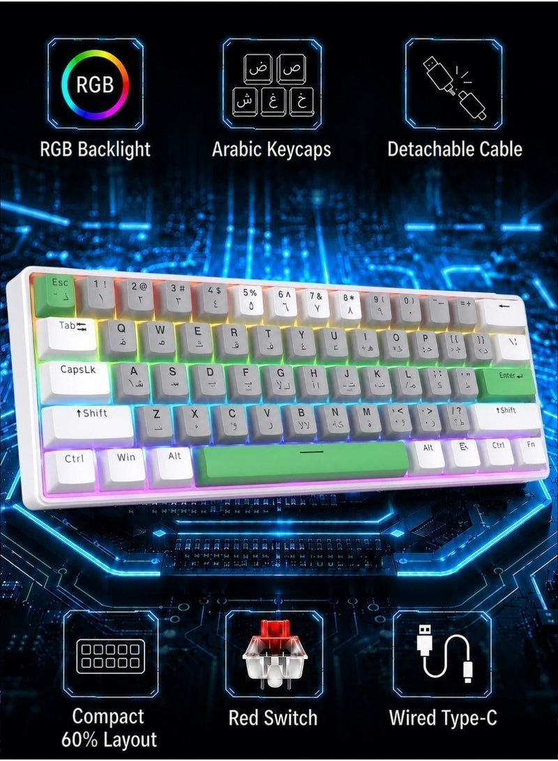AOR Esports 61-Key Arabic Bilingual Keyboard with 26-Key Anti-Ghosting RGB Mechanical Gaming Keyboard - Image 1