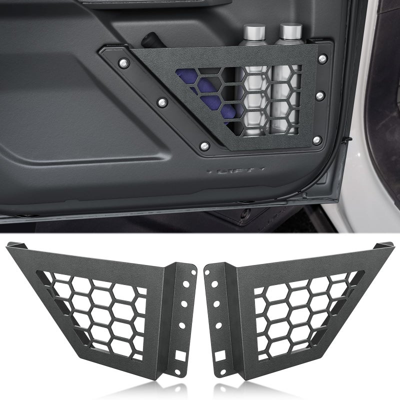 YZONA Front Door Storage Pockets Box Compatible with Ford Bronco 2021 2022 2023 2024 2025, Cup Holder Door Side Organizer Molle Panels Expansion Interior Accessories (2/4 Doors, Black, 2 PCS) - Image 1
