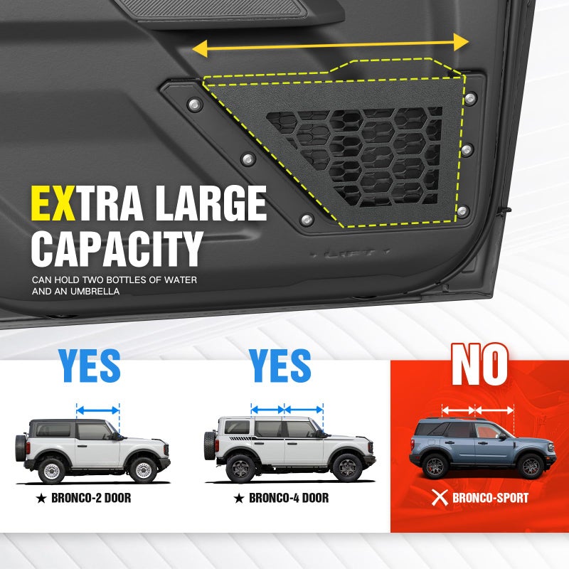 YZONA Front Door Storage Pockets Box Compatible with Ford Bronco 2021 2022 2023 2024 2025, Cup Holder Door Side Organizer Molle Panels Expansion Interior Accessories (2/4 Doors, Black, 2 PCS) - Image 2