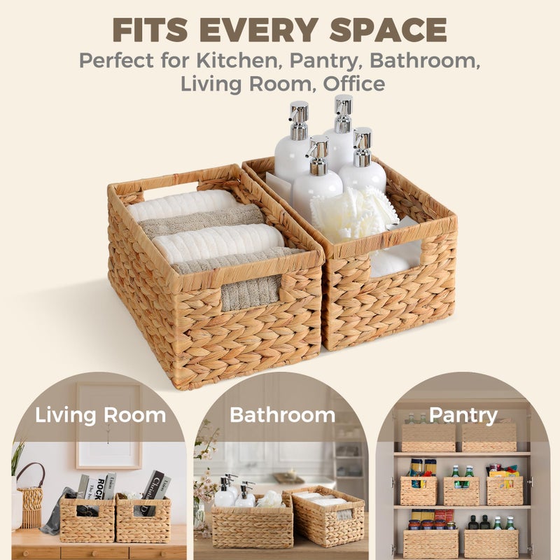 Storage Standard Set of 2 Wicker Shelf Storage Baskets for Organizing - Natural Durable Water Hyacinth Woven Basket Pantry Bin Organizers for Shelves with Handles for Home & Decor Organization, 12.5â€ x 8â€ x 6.5â€ - Image 5