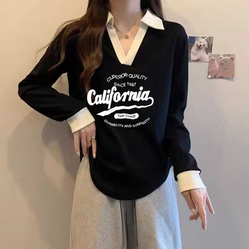 Plus Size 1.00 Kg-150.00 Kg Women'S V-Neck Long Sleeve T-Shirt 2024 New Loose Long Sleeve Chubby Girl Slim Top - Image 2