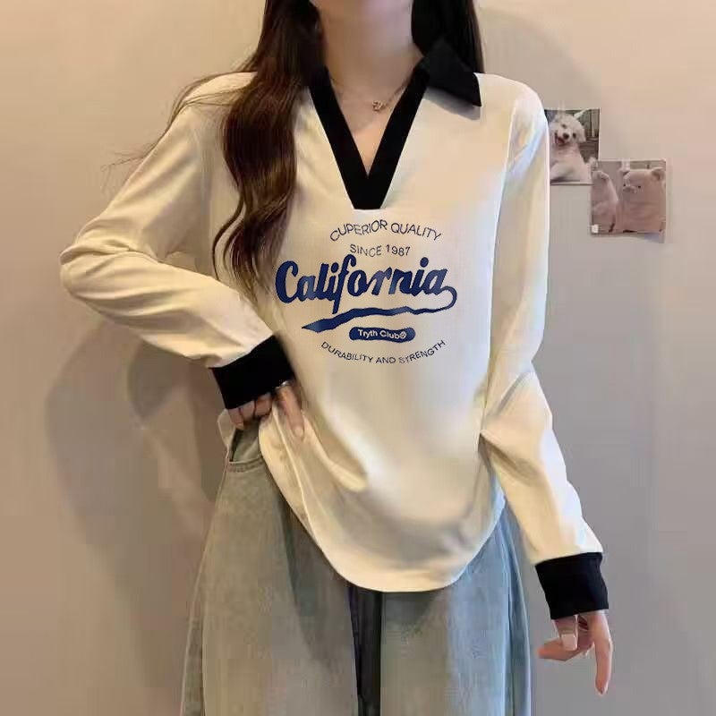 Plus Size 1.00 Kg-150.00 Kg Women'S V-Neck Long Sleeve T-Shirt 2024 New Loose Long Sleeve Chubby Girl Slim Top - Image 5