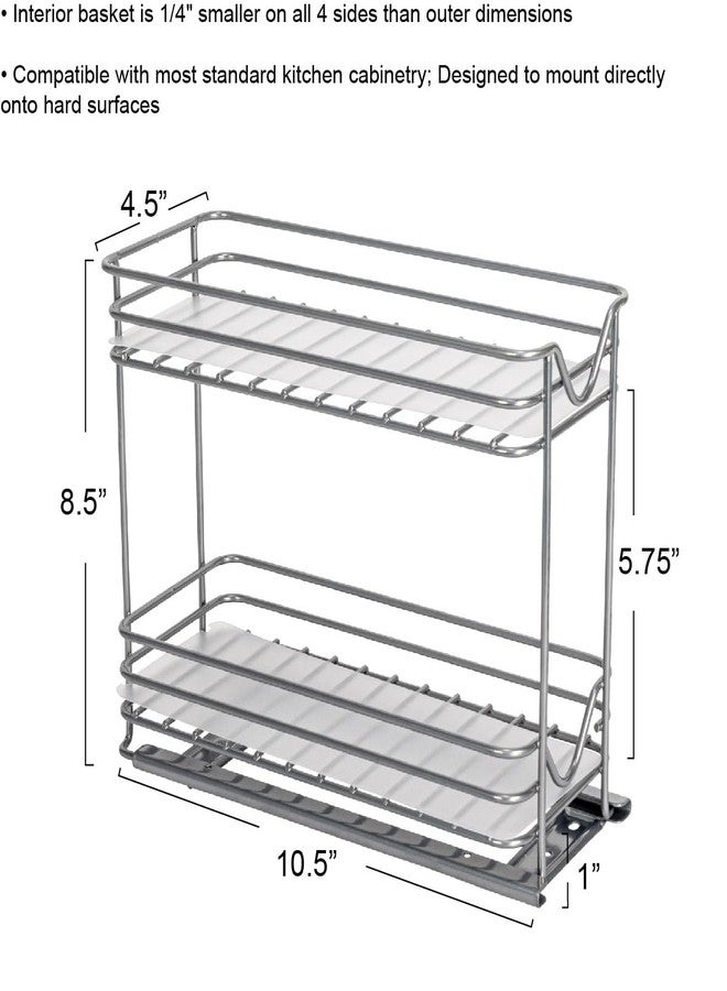 Household Essentials 4-Inch Double Sliding 2‑Tier Spice Rack in Nickel Glidez Powder‑Coated Steel Pull‑Out Storage Organizer with Plastic Liners, Brushed Silver - Image 3