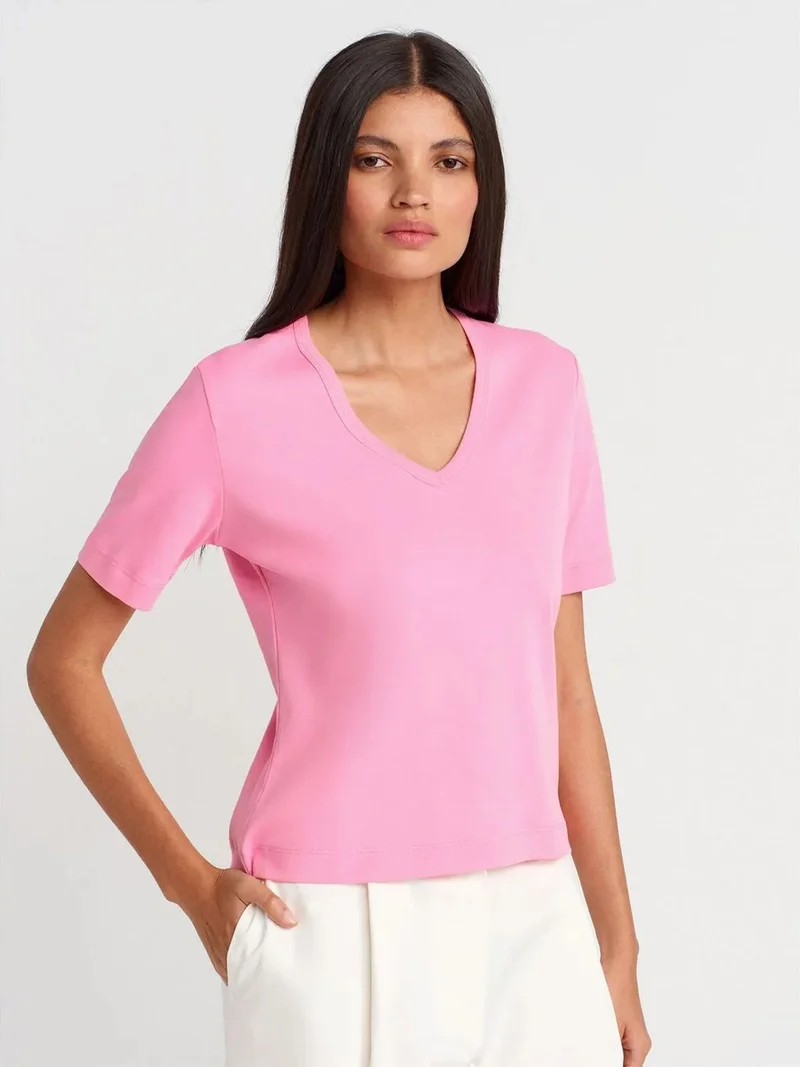 ديلفين Dilvin Women's Cotton V-Neck T-Shirt
