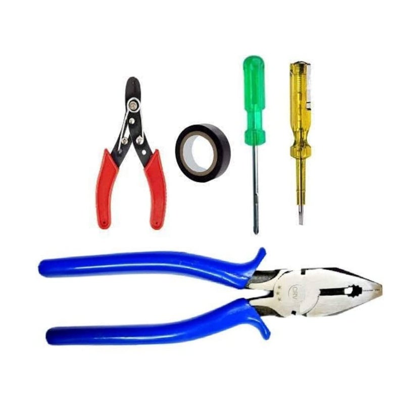 AGAM HAND TOOLS Combo of Plier, 2in1 Screwdriver, Line Tester, Electrical Tape, Wire Cutter Hand Tool Kit - 5 Tool  - Image 1
