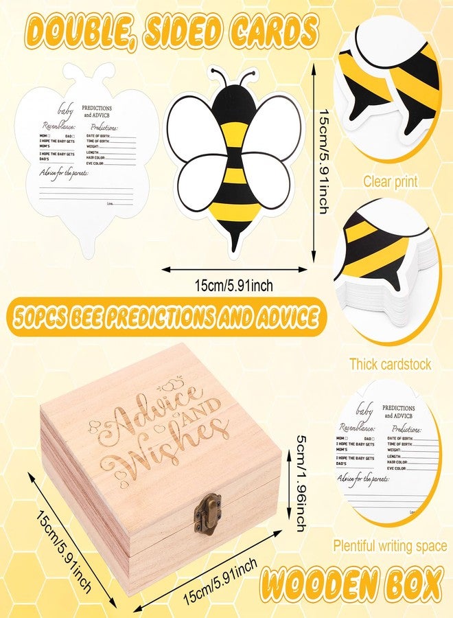 Eshylala Advice and Wishes Cards with Box - 50 Pcs Bee Baby Shower Advice Cards, Wedding Advices Card for Bridal Shower, Wooden Keepsake Box Advices and Wishes for Baby Cards Box Fun Game Ideas - Image 2