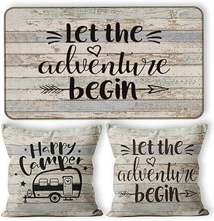M-Qizi M-Qizi 568m-camper Let The Adventure Begin Decorative Doormat 17Ã¢â‚¬ÂX30Ã¢â‚¬Â,Happy Campers Let The Adventure Begin - Image 1