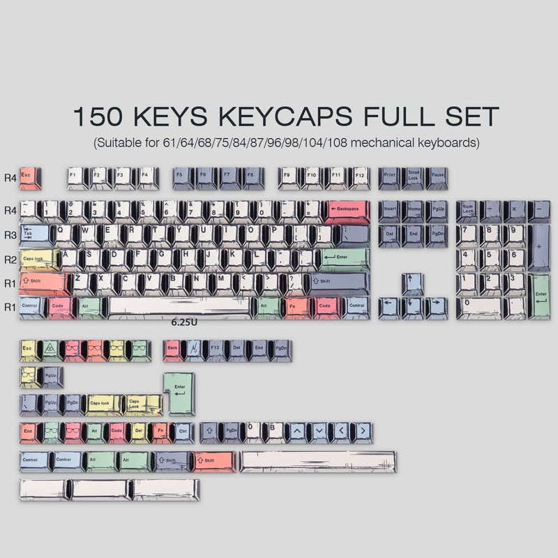 Tsungup Manga PBT Keycaps,150 Keys Japenese Anime Style Keycap Set Cherry Profile Dye-sub Custom Keycaps Keyboard Key caps for 60%, 65%, 75%, 100% Mechanical Keyboards - Image 2