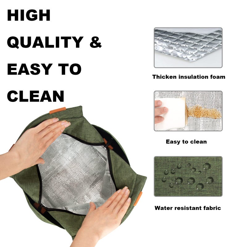 Joymee Lunch Bag Women Insulated Lunch Box Reusable Leakproof Large Spacious Cooler Tote for Womens Mens Adults with Bottle Holder and Side Pockets for Work Office Travel Picnic - Green - Image 4