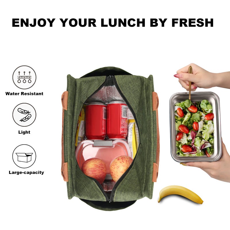 Joymee Lunch Bag Women Insulated Lunch Box Reusable Leakproof Large Spacious Cooler Tote for Womens Mens Adults with Bottle Holder and Side Pockets for Work Office Travel Picnic - Green - Image 3