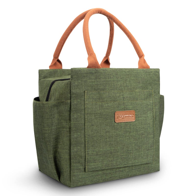 Joymee Lunch Bag Women Insulated Lunch Box Reusable Leakproof Large Spacious Cooler Tote for Womens Mens Adults with Bottle Holder and Side Pockets for Work Office Travel Picnic - Green - Image 1