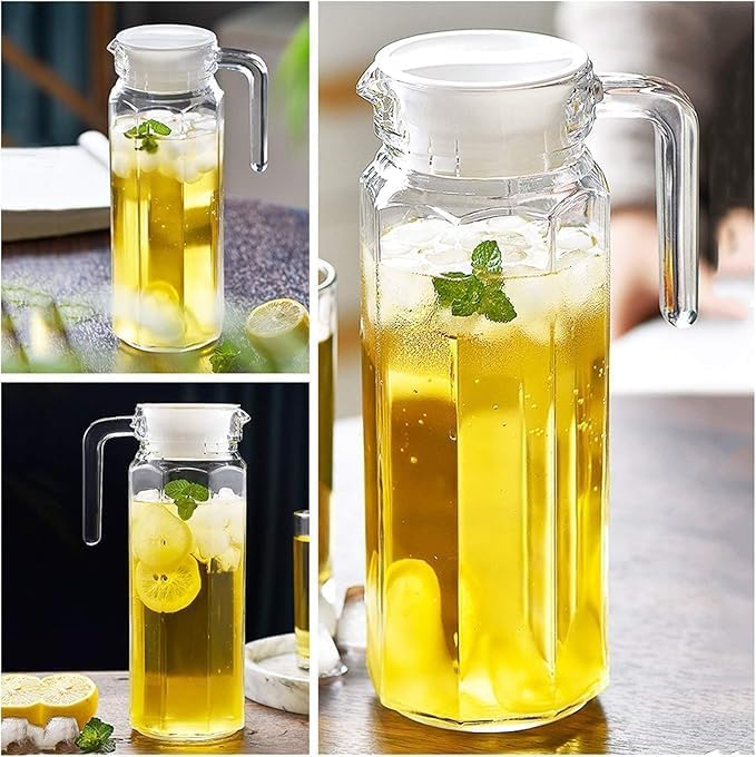 KONSSEE 11 Liter Glass Water Jug with Lid Glass Pitcher Hot Water Jug Milk Carafe Glass Water Jug for Dining Table 1100 ml - Image 4
